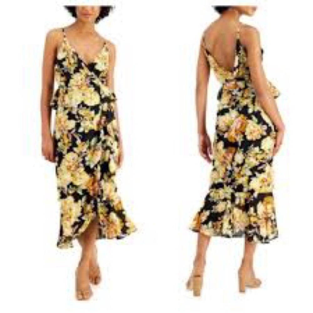 Bardot Yellow and Black Floral Midi Dress